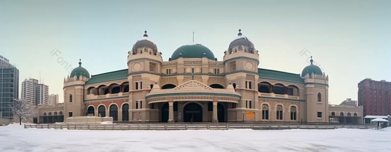 旅游景点大楼广场下的雪景,高清,摄影图,摄影图片,图片大全,摄影图免费下载